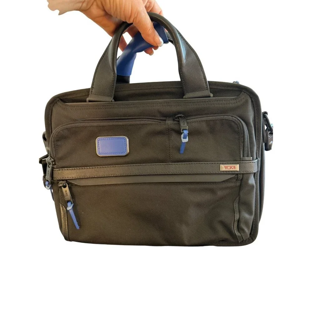 Tumi Alpha 3 Unisex Slim Three Way Briefcase Black Leather Durable Travel Work